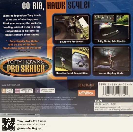 Tony Hawk's Pro Skater PlayStation, NTSC box back