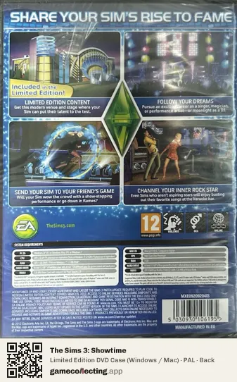 The Sims 3: Showtime Computer, PAL box back