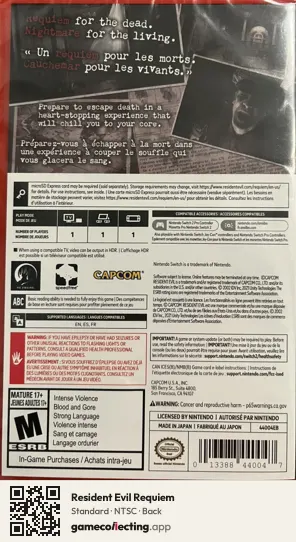 Resident Evil Requiem Nintendo Switch 2, NTSC box back
