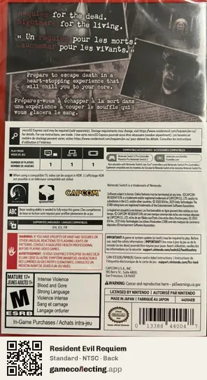 Resident Evil Requiem Nintendo Switch 2, NTSC box back