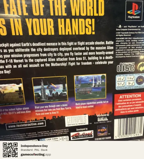 Independence Day PlayStation, PAL box back