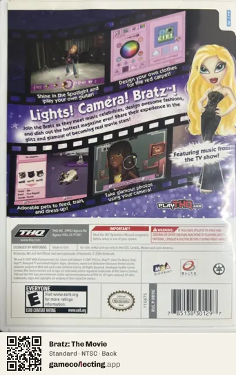Bratz: The Movie Nintendo Wii, NTSC box back