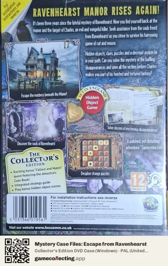 Mystery Case Files: Escape from Ravenhearst Computer, United Kingdom box back