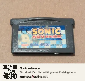 Sonic Advance Game Boy Advance, PAL cartridge label