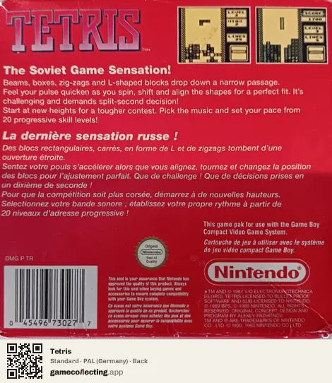 Tetris Game Boy, Germany box back