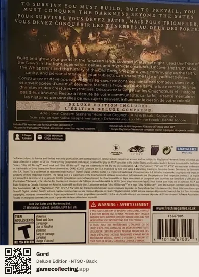 Gord PlayStation 5, NTSC box back