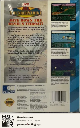 Thunderhawk Sega Mega-CD / Sega CD, NTSC box back