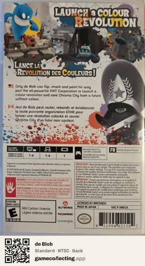 de Blob Nintendo Switch, NTSC box back