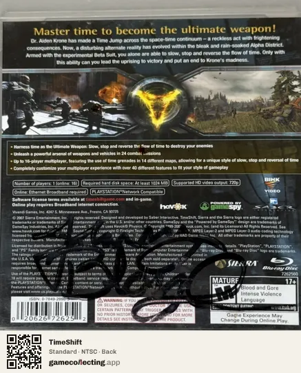 TimeShift PlayStation 3, NTSC box back