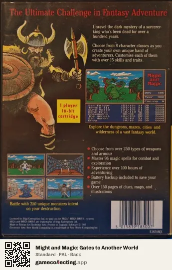 Might and Magic: Gates to Another World Sega Mega Drive / Genesis, PAL box back