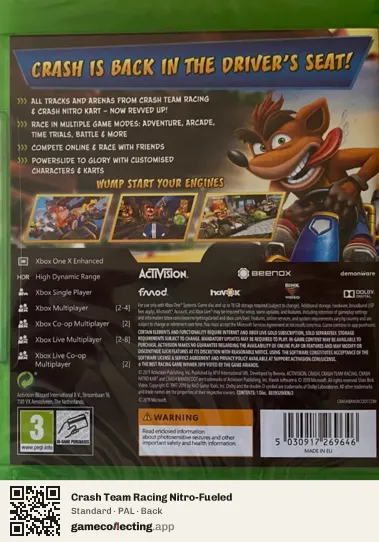 Crash Team Racing Nitro-Fueled Xbox One, PAL box back