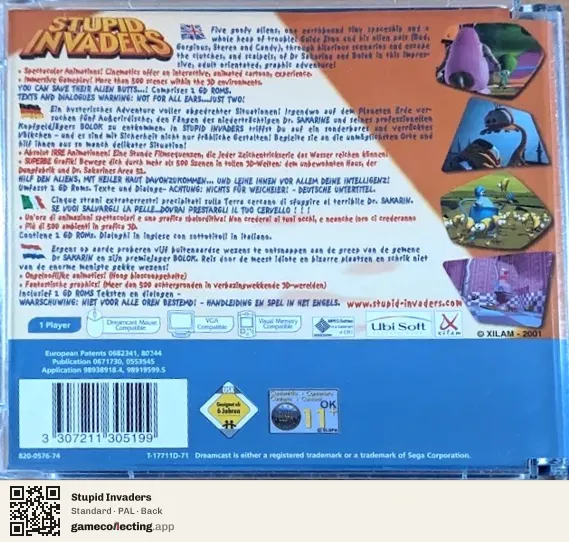 Stupid Invaders Sega Dreamcast, PAL box back