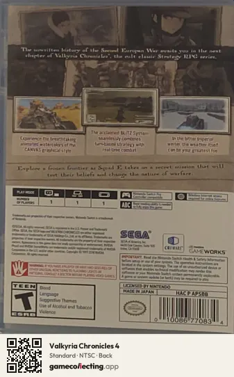 Valkyria Chronicles 4 Nintendo Switch, NTSC box back
