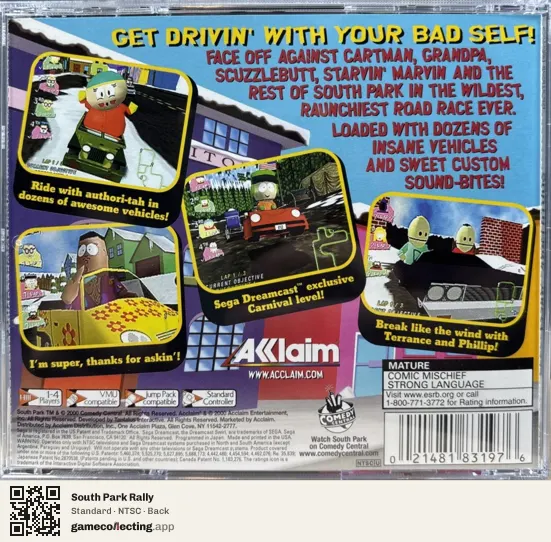 South Park Rally Sega Dreamcast, NTSC box back