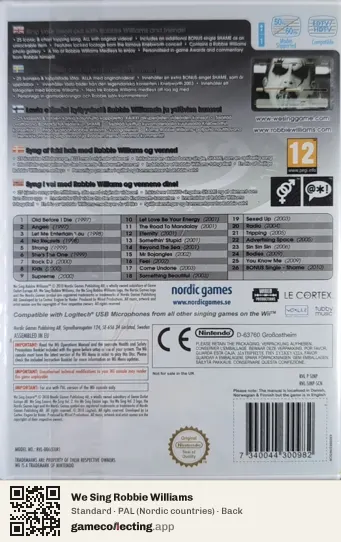 We Sing Robbie Williams Nintendo Wii, Nordic countries box back