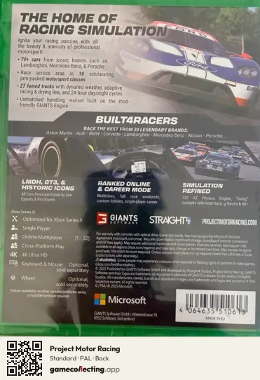 Project Motor Racing Xbox Series X, PAL box back