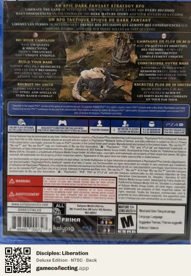 Disciples: Liberation PlayStation 4, NTSC box back