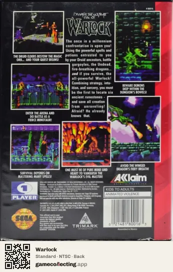 Warlock Sega Mega Drive / Genesis, NTSC box back