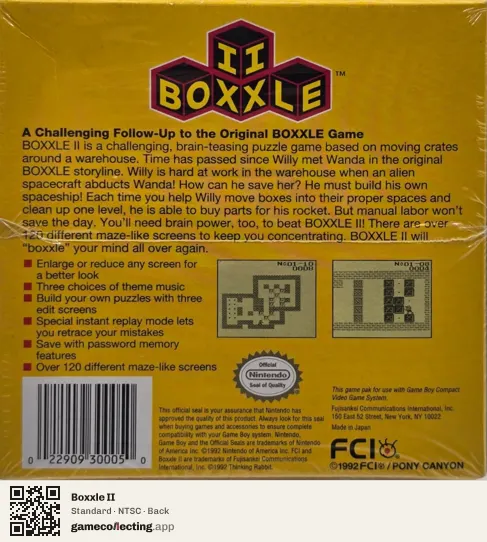 Boxxle II Game Boy, NTSC box back