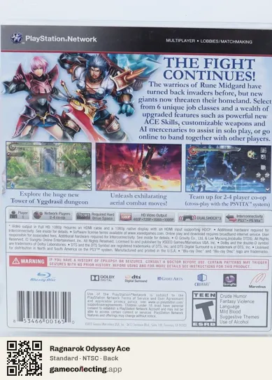 Ragnarok Odyssey Ace PlayStation 3, NTSC box back
