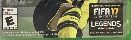 FIFA 17, the ESRB box on its front