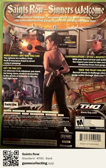 Saints Row Xbox 360, NTSC box back