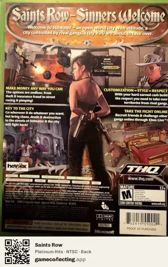 Saints Row Xbox 360, NTSC box back