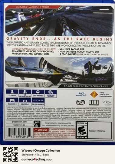 Wipeout Omega Collection PlayStation 4, NTSC box back