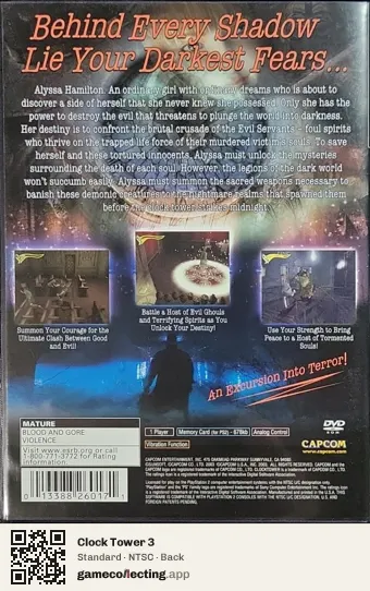 Clock Tower 3 PlayStation 2, NTSC box back