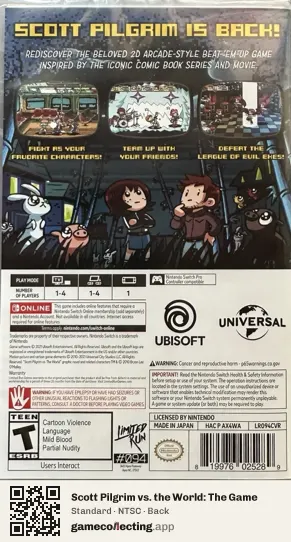 Scott Pilgrim vs. the World: The Game Nintendo Switch, NTSC box back