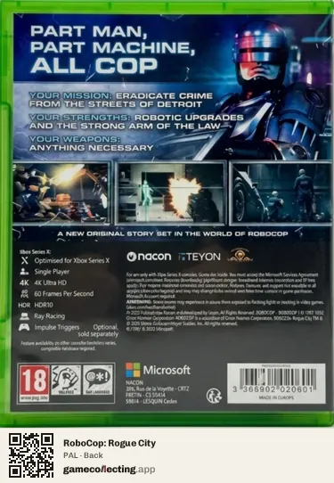 RoboCop: Rogue City Xbox Series X, PAL box back