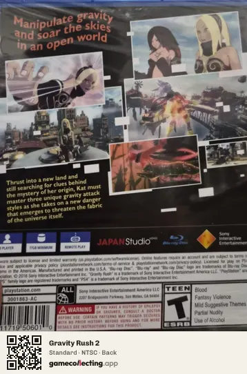 Gravity Rush 2 PlayStation 4, NTSC box back