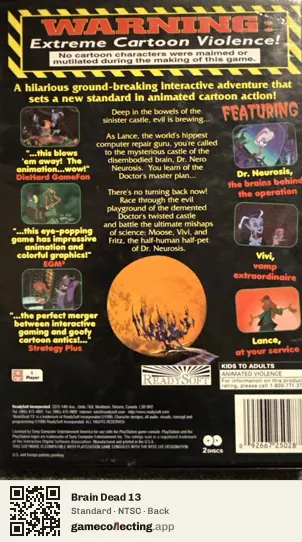 Brain Dead 13 PlayStation, NTSC box back