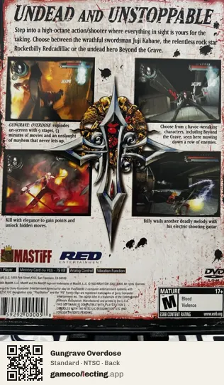 Gungrave Overdose PlayStation 2, NTSC box back