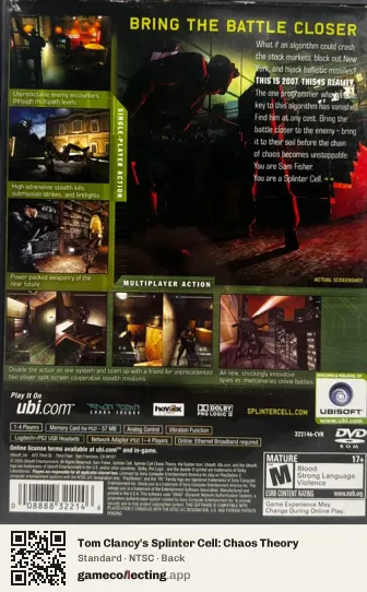 Tom Clancy's Splinter Cell: Chaos Theory PlayStation 2, NTSC box back
