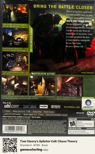 Tom Clancy's Splinter Cell: Chaos Theory PlayStation 2, NTSC box back