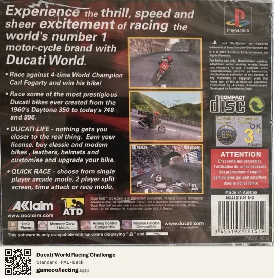 Ducati World Racing Challenge PlayStation, PAL box back