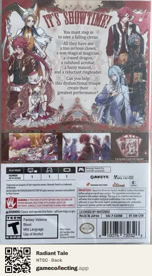 Radiant Tale Nintendo Switch, NTSC box back