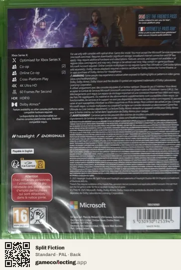 Split Fiction Xbox Series X, PAL box back