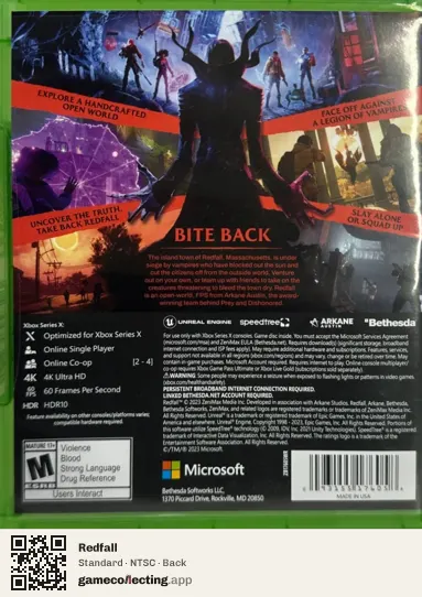Redfall Xbox Series X, NTSC box back