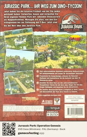 Jurassic Park: Operation Genesis Computer, Germany box back