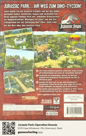 Jurassic Park: Operation Genesis Computer, Germany box back