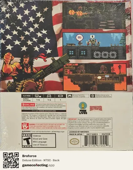 Broforce Nintendo Switch, NTSC box back