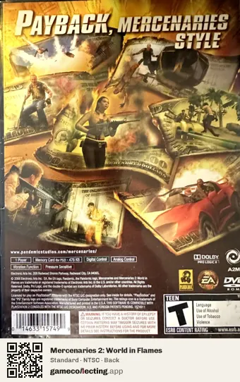 Mercenaries 2: World in Flames PlayStation 2, NTSC box back