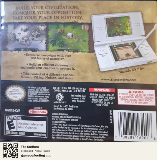 The Settlers Nintendo DS, NTSC box back
