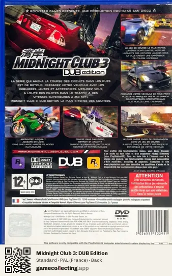 Midnight Club 3: DUB Edition PlayStation 2, France box back