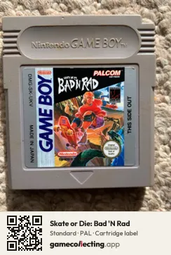 Skate or Die: Bad 'N Rad Game Boy, PAL cartridge label