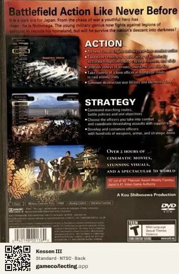 Kessen III PlayStation 2, NTSC box back
