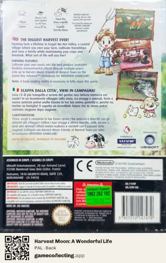 Harvest Moon: A Wonderful Life Nintendo GameCube, PAL box back