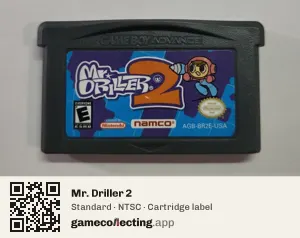 Mr. Driller 2 Game Boy Advance, NTSC cartridge label